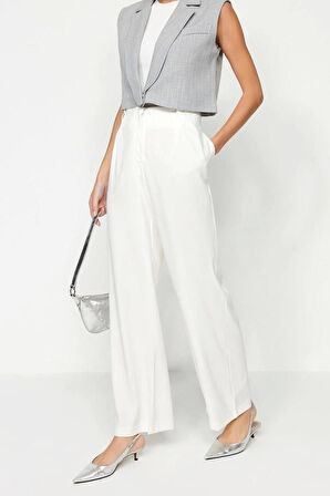 Kadın Yeni Moda Geniş Paça Uzun Boy Dokuma Yüksek Bel Wide Leg Geniş Paça Pantolon