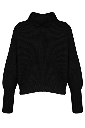 Kadın Moda Şık Regular Devrik Yaka Oversize Lacivert Geniş Kalıp Devrik Yaka Fermuarlı Triko Hırka