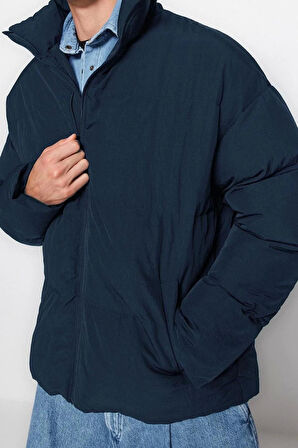 Unisex Moda Şık Bol Dik Yaka Standart Düz Astarlı Oversize Fit Dik Yaka Şişme Kışlık Mont