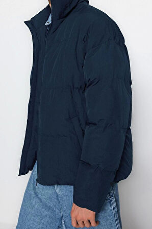 Unisex Moda Şık Bol Dik Yaka Standart Düz Astarlı Oversize Fit Dik Yaka Şişme Kışlık Mont