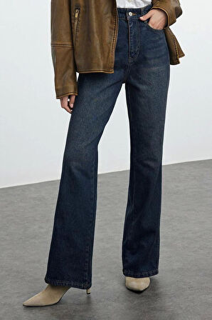 Kadın Moda Şık Kot Pantolon Geniş Paça Uzun Boy Denim Yüksek Bel Jeans