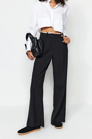 Kadın Yeni Moda Geniş Paça Uzun Boy Dokuma Kemer Detaylı Wide Leg Geniş Paça Pantolon