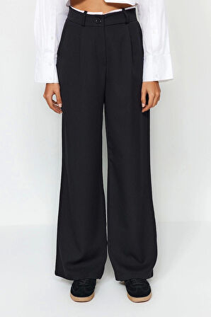 Kadın Yeni Moda Geniş Paça Uzun Boy Dokuma Kemer Detaylı Wide Leg Geniş Paça Pantolon