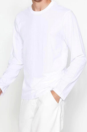 Yeni Sezon Regular %100 Pamuk Bisiklet Yaka Uzun Kol Düz Desenli Günlük T-Shirt