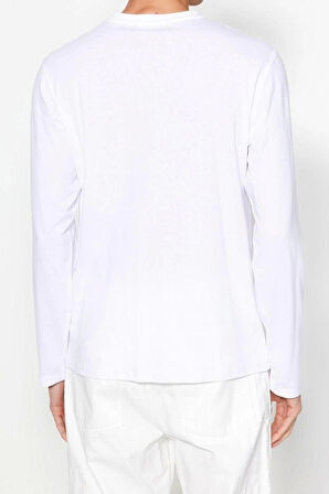 Yeni Sezon Regular %100 Pamuk Bisiklet Yaka Uzun Kol Düz Desenli Günlük T-Shirt