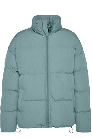 Unisex Moda Şık Bol Dik Yaka Standart Düz Astarlı Oversize Fit Dik Yaka Şişme Kışlık Mont