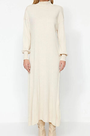 Yeni Regular Günlük Ribana Kaşkorse Triko Bisiklet Yaka Uzun Kol Shift Maxi Boy Tesettür Elbise