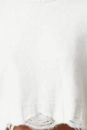 Kadın Moda Şık Bisiklet Yaka Düşük Kol Crop Süper Geniş Kalıp Yumuşak Dokulu Triko Kazak