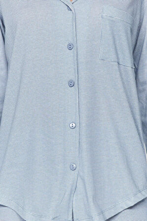 Kadın Moda Şık Gömlek Yaka Boru Paça Uzun Kol %100 Pamuklu Pötikareli Örme Pijama Takımı