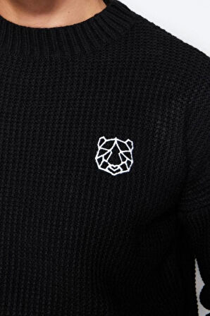 Erkek Moda Şık Standart Bisiklet Yaka Uzun Kol Dokulu Oversize Dokulu Triko Kazak