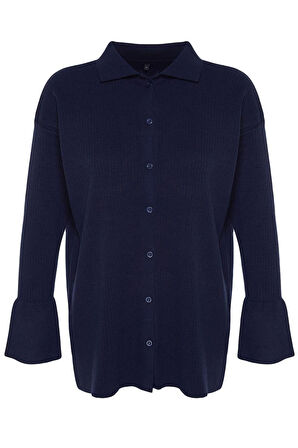 Kadın Moda Şık Tesettür Regular Polo Yaka Relaxed Ribana Triko Hırka