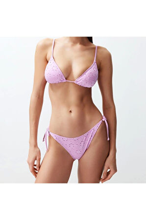 Yeni Düz Üçgen Normal Bel Brazilian Pembe Üçgen Bağlamalı Premium Kumaşlı Regular Bikini Takımı