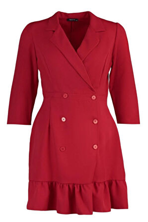 Yeni Fit Günlük Finike Dokuma Ceket Yaka Truvakar Kol Kol Ceket Elbise Mini Boy Büyük Beden Elbise