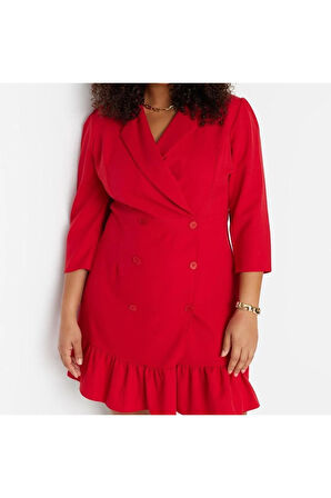 Yeni Fit Günlük Finike Dokuma Ceket Yaka Truvakar Kol Kol Ceket Elbise Mini Boy Büyük Beden Elbise