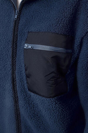 Kadın Moda Şık Oversize Dik Yaka Standart Kol Uzun Kalın Polar Fermuarlı Cepli Örme Sweatshirt