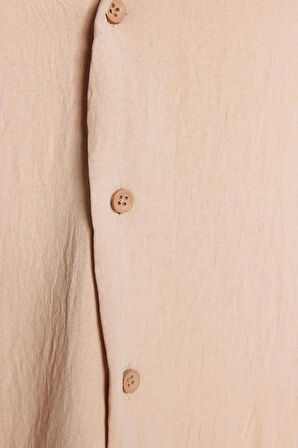 Erkek Moda Uzun Kol Dokuma Yeşil Oversize Fit Apaş Yaka Yazlık Keten Görünümlü Gömlek