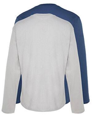 Yeni Sezon 2'li Paket Regular %100 Pamuk Bisiklet Yaka Uzun Kol Düz Desenli Günlük T-Shirt