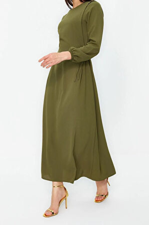 Yeni Regular Casual Günlük Aerobin Dokuma Bisiklet Yaka Uzun Kol Shift Maxi Boy Tesettür Elbise