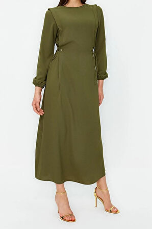 Yeni Regular Casual Günlük Aerobin Dokuma Bisiklet Yaka Uzun Kol Shift Maxi Boy Tesettür Elbise