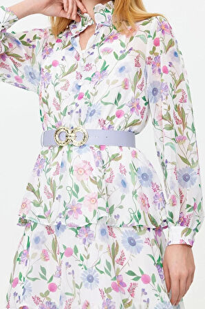 Yeni Regular Günlük Yoryo Şifon Dokuma Gömlek Yaka Uzun Kol Eteği Fırfırlı Maxi Boy Tesettür Elbise