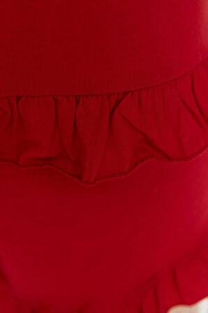 Büyük Beden Kadın Pamuklu V Yaka Askılı Kol Askılı Örme Fırfır Detaylı Pijama Takımı