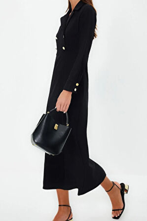 Yeni Regular Günlük Finike Dokuma Ceket Yaka Truvakar Kol Kol Kruvaze Maxi Boy Tesettür Elbise