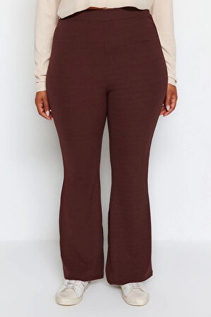 Kadın Yeni Moda Büyük Beden İspanyol Paça Regular Boy Örme İspanyol Paça Yırtmaçlı Örme Pantolon