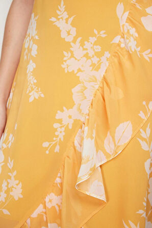 Yeni Regular Gündüz Gece Şifon Dokuma Kruvaze Askılı Kol Kruvaze Midi Boy Elbise