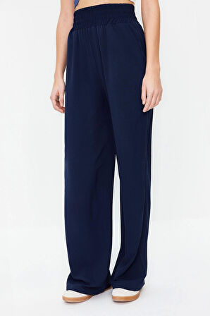 Kadın Yeni Moda Geniş Paça Uzun Boy Dokuma Wide Leg Geniş Paça Beli Lastikli Pantolon