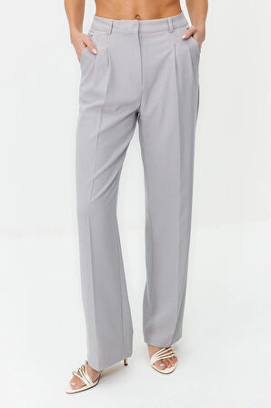 Kadın Yeni Moda Boru Paça Uzun Boy Dokuma Limited Edition Düz Kesim Pilili Pantolon