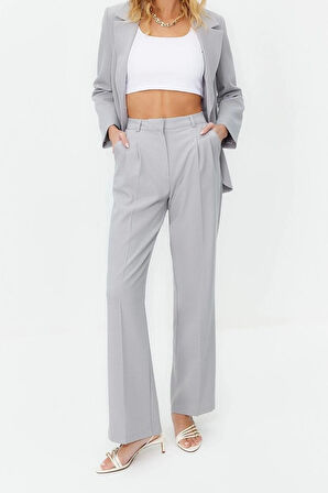 Kadın Yeni Moda Boru Paça Uzun Boy Dokuma Limited Edition Düz Kesim Pilili Pantolon