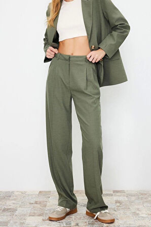 Kadın Yeni Moda Boru Paça Uzun Boy Dokuma Limited Edition Düz Kesim Pilili Pantolon