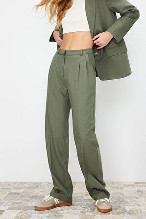 Kadın Yeni Moda Boru Paça Uzun Boy Dokuma Limited Edition Düz Kesim Pilili Pantolon