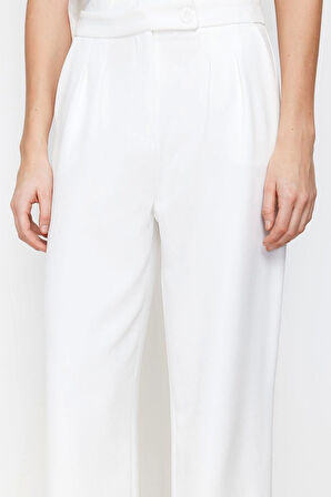 Kadın Yeni Moda Boru Paça Regular Boy Dokuma Wide Leg Geniş Paça Yüksek Bel Pantolon