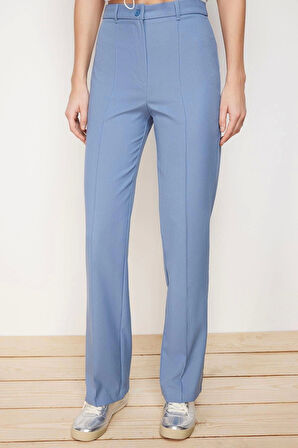 Kadın Yeni Moda Boru Paça Uzun Boy Dokuma Düz Kesim Yüksek Bel Nervür Dikişli Pantolon