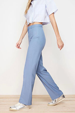 Kadın Yeni Moda Boru Paça Uzun Boy Dokuma Düz Kesim Yüksek Bel Nervür Dikişli Pantolon