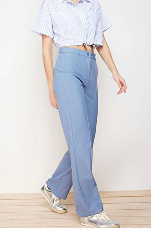 Kadın Yeni Moda Boru Paça Uzun Boy Dokuma Düz Kesim Yüksek Bel Nervür Dikişli Pantolon