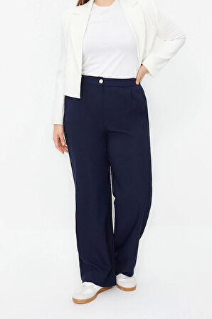 Kadın Yeni Moda Büyük Beden Geniş Paça Uzun Boy Dokuma Wide Leg Geniş Paça Kumaş Pantolon