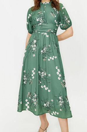 Yeni Regular Günlük Jessica Dokuma Bisiklet Yaka Truvakar Kol Kol A-Line Maxi Boy Tesettür Elbise