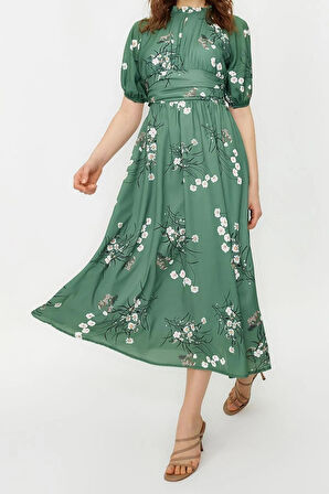 Yeni Regular Günlük Jessica Dokuma Bisiklet Yaka Truvakar Kol Kol A-Line Maxi Boy Tesettür Elbise