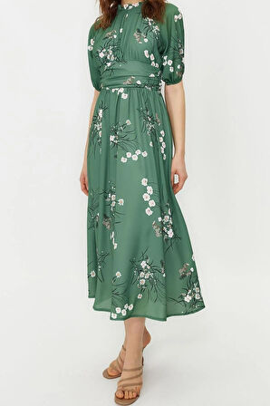 Yeni Regular Günlük Jessica Dokuma Bisiklet Yaka Truvakar Kol Kol A-Line Maxi Boy Tesettür Elbise