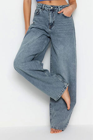 Kadın Moda Şık Kot Pantolon Boru Paça Regular Boy Denim Düşük Bel Skater Jeans