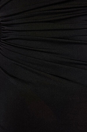 Kadın Moda Şık Maxi Boy Asimetrik Yaka Fitted Anvelop Pencere Cut Out Detaylı Örme Elbise