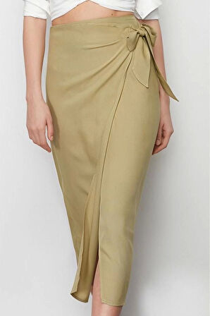 Kadın Moda Stil Maxi Astarsız Dokuma Bağlamalı Kruvaze Kapama Viskon Kumaşlı Maxi Boy Dokuma Etek