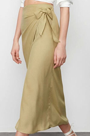 Kadın Moda Stil Maxi Astarsız Dokuma Bağlamalı Kruvaze Kapama Viskon Kumaşlı Maxi Boy Dokuma Etek