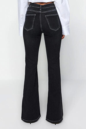 Kadın Moda Şık Kot Pantolon İspanyol Paça Uzun Boy Denim Yüksek Bel Jeans