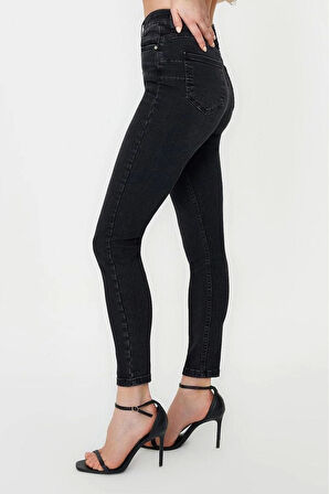 Kadın Moda Şık Kot Pantolon Dar Paça Regular Boy Denim Yüksek Bel Skinny Jeans