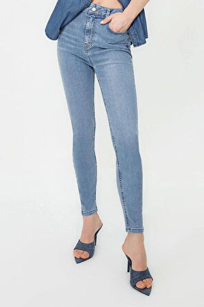 Kadın Moda Şık Kot Pantolon Dar Paça Regular Boy Denim Yüksek Bel Skinny Jeans