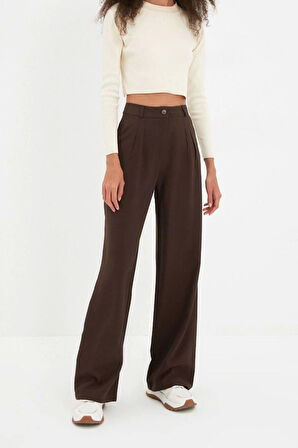 Kadın Yeni Moda Geniş Paça Regular Boy Dokuma Geniş Paça Wide Leg Pilili Pantolon