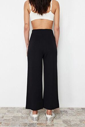 Kadın Yeni Moda Geniş Paça Regular Boy Örme Culotte Fit Kesik Detaylı Yüksek Bel Pantolon